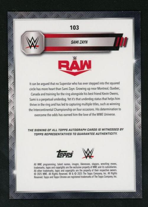 Topps Chrome 103 Sami Zayn /25 RAW Auto