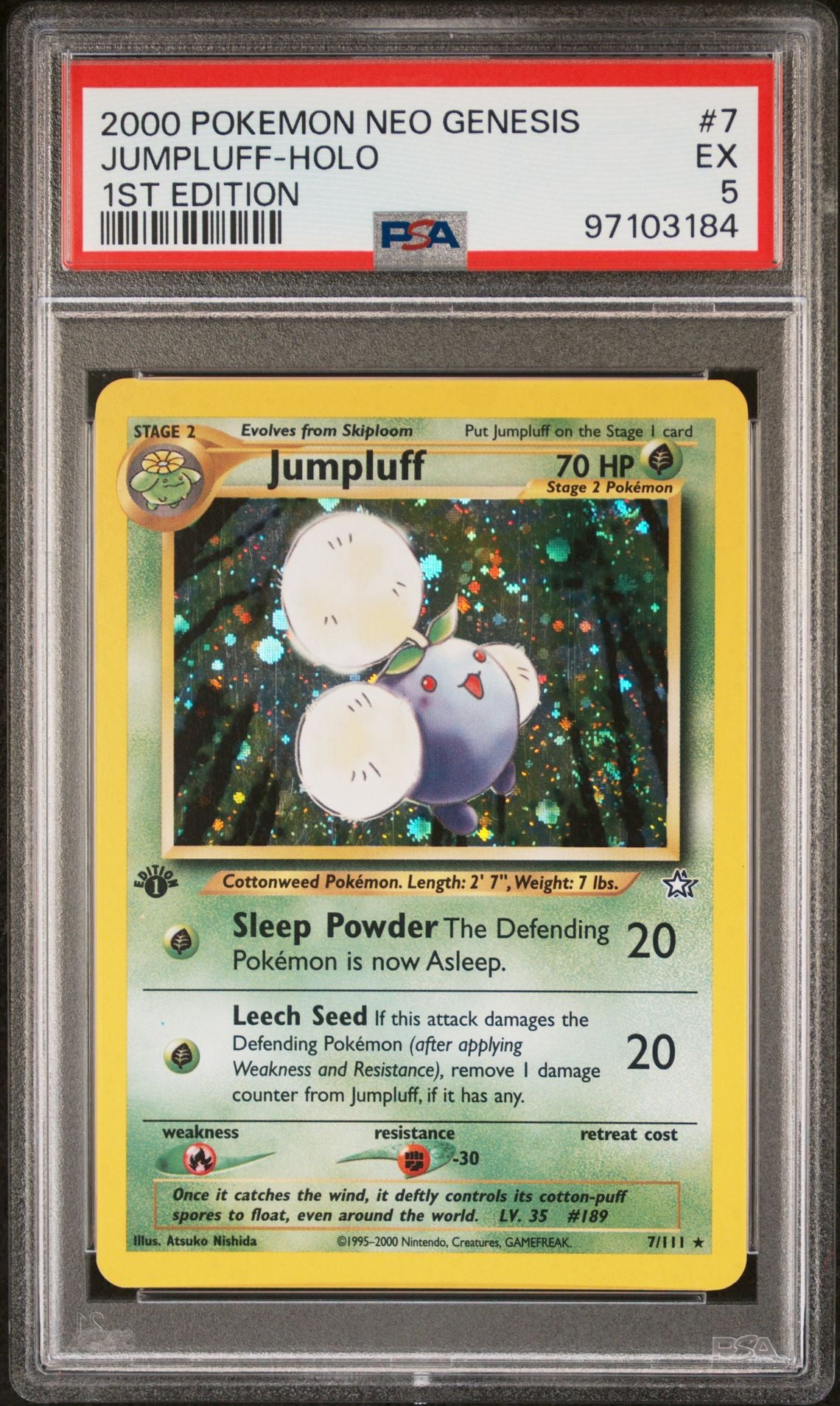 2000 Pokemon Neo Genesis #7 Jumpluff 1st Edition Holo PSA 5