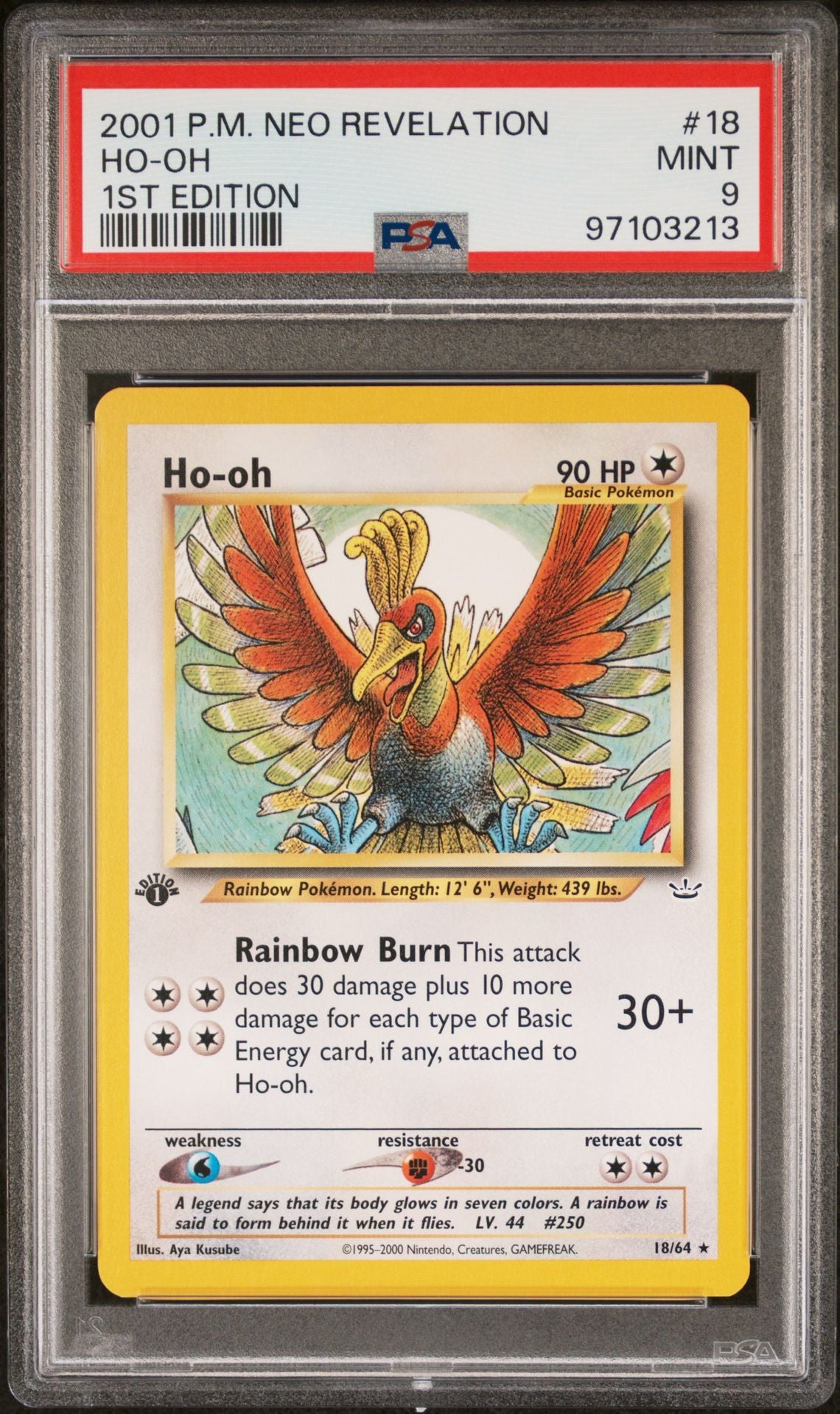 2001 Nintendo Pokemon 18/64 Ho-oh Neo Revelation PSA 9 Mint