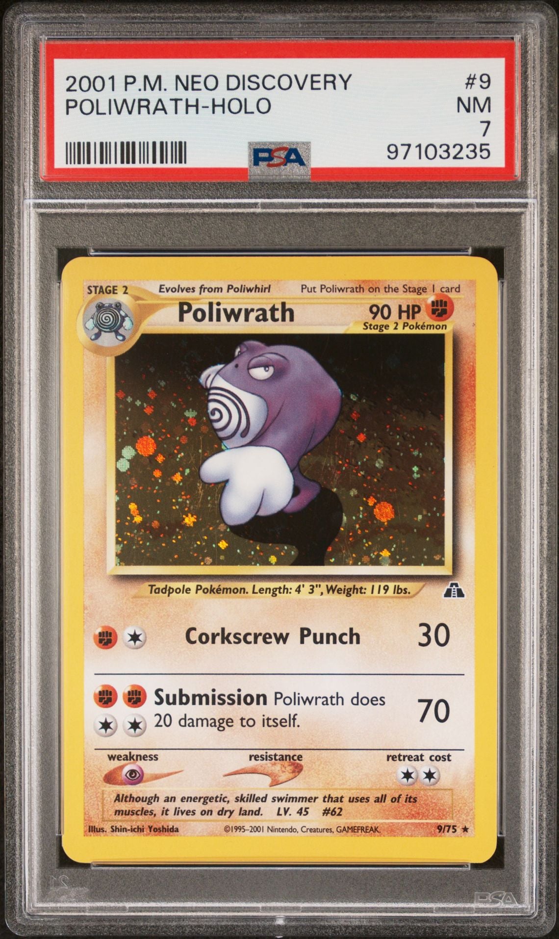 2001 Pokemon Neo Discovery #9/75 Poliwrath Holo PSA 7