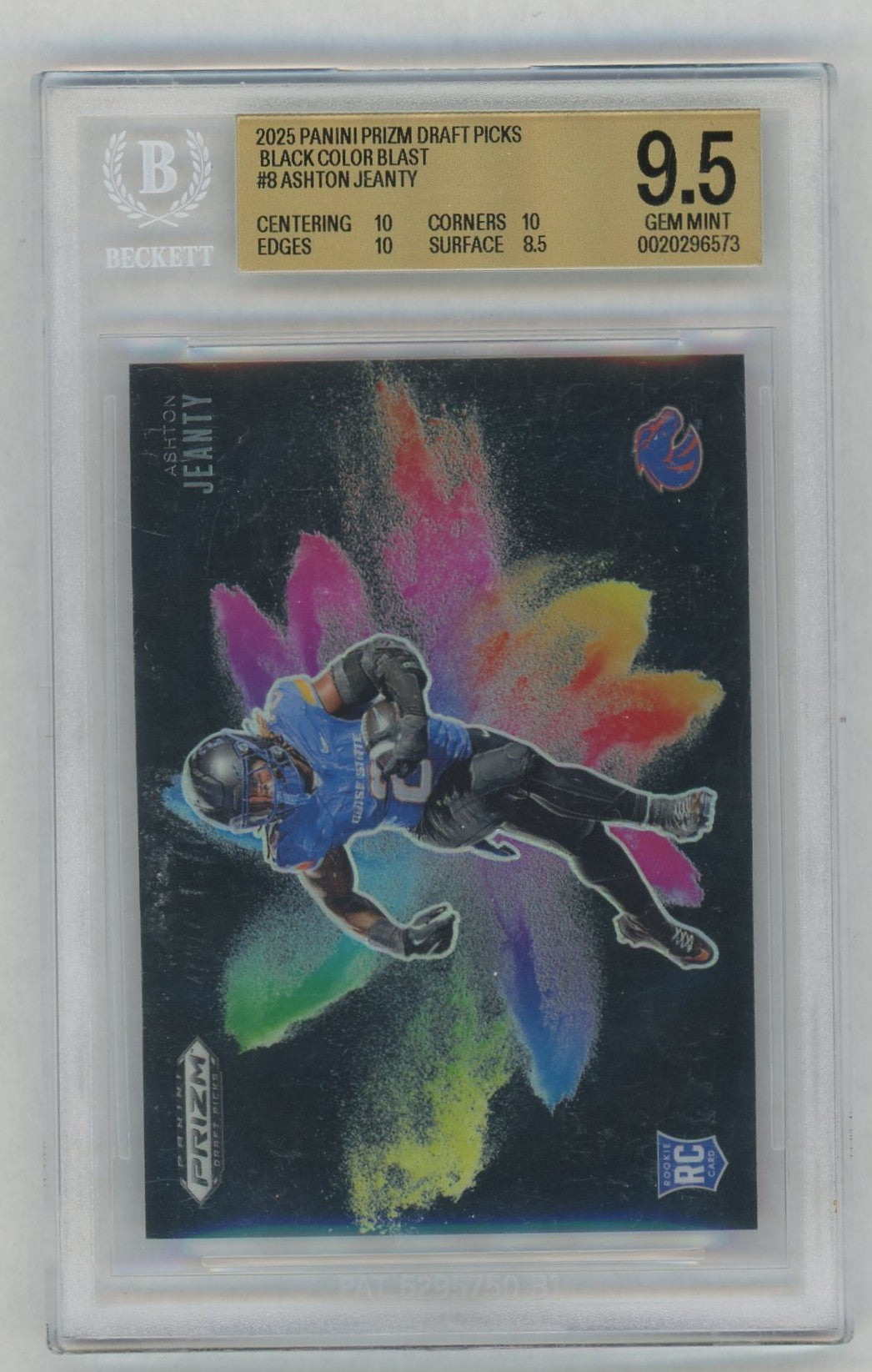 2025 Prizm Draft Picks #8 Ashton Jeanty Black Color Blast SSP Rookie RC BGS 9.5