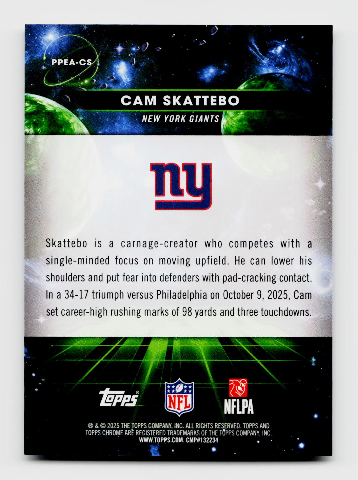2025 Topps Cosmic Chrome #PPEA-CS Cam Skattebo Earth Rookie RC