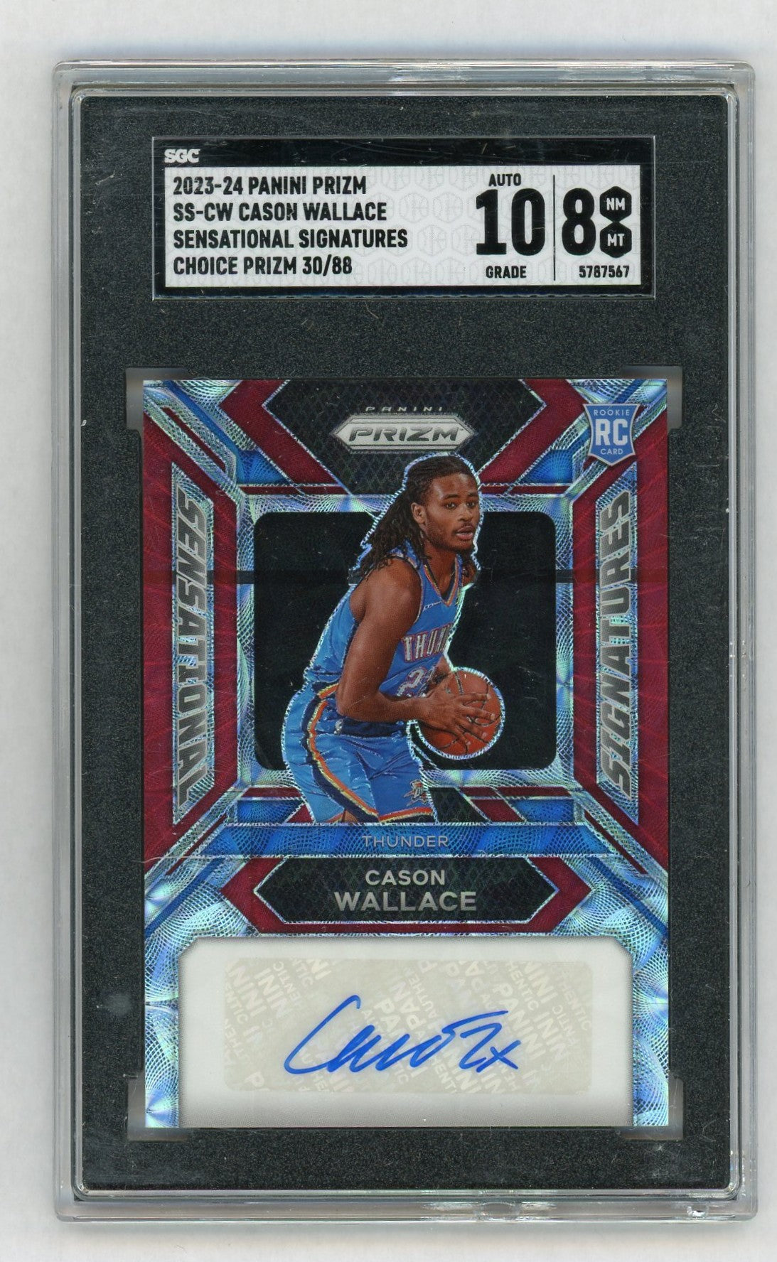 2023 Prizm SS-CW Cason Wallace Sensational Signatures Choice Auto Rookie RC 30/88 SGC 8