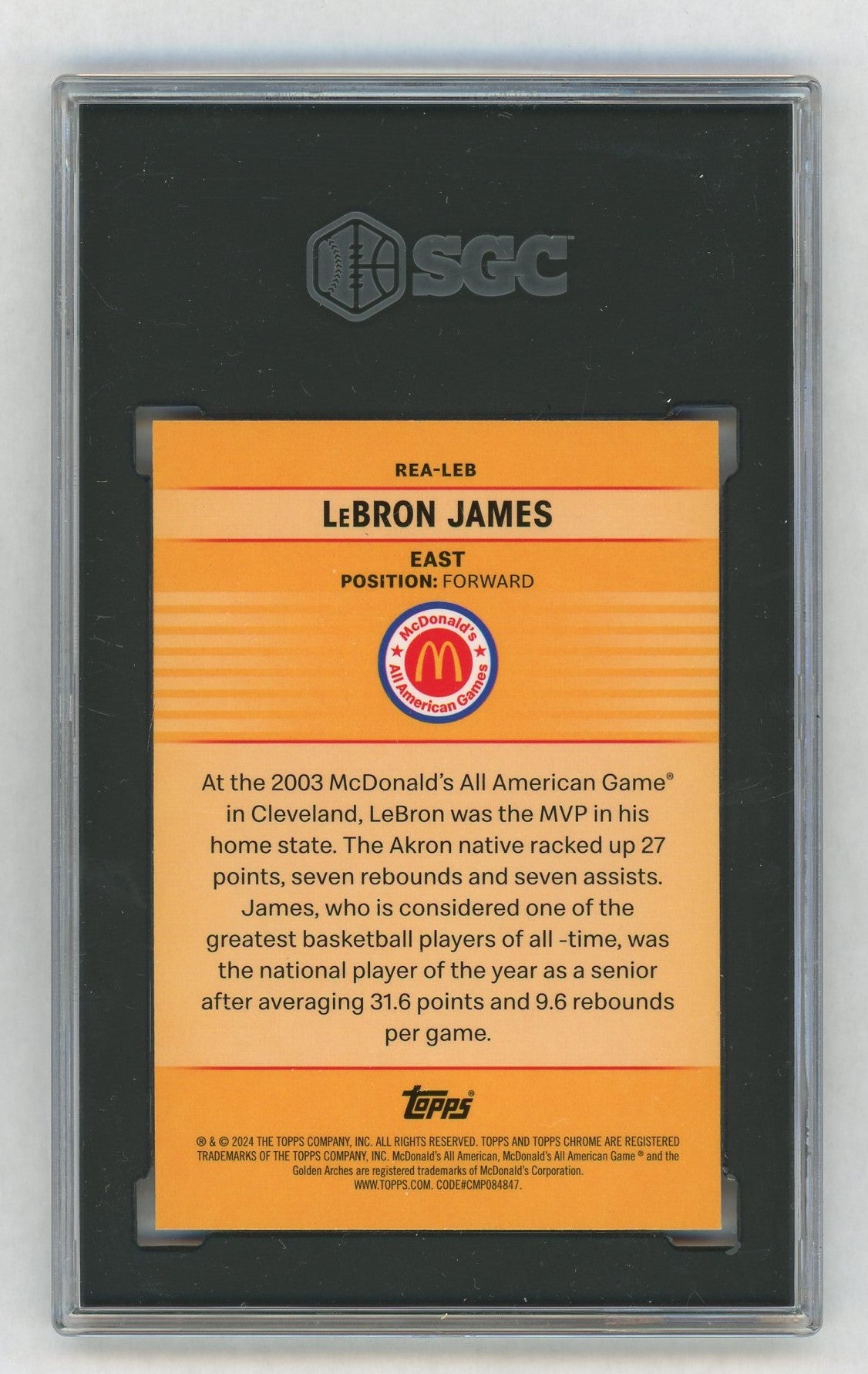 2024 Topps Chrome McDonald's #REA-LEB LeBron James All-American Franchise Picks Blue Raywave SGC 10