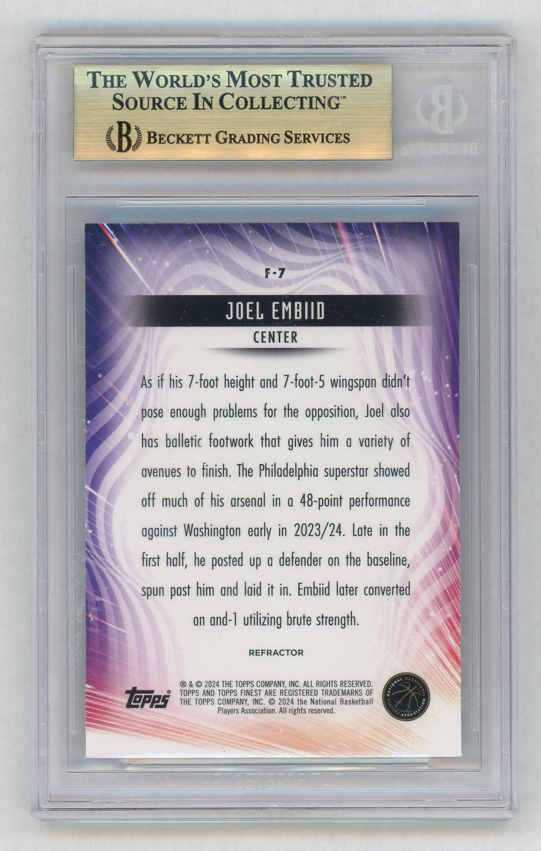 2023-24 Finest #F-7 Joel Embiid Finishers Refractors BGS 9.5