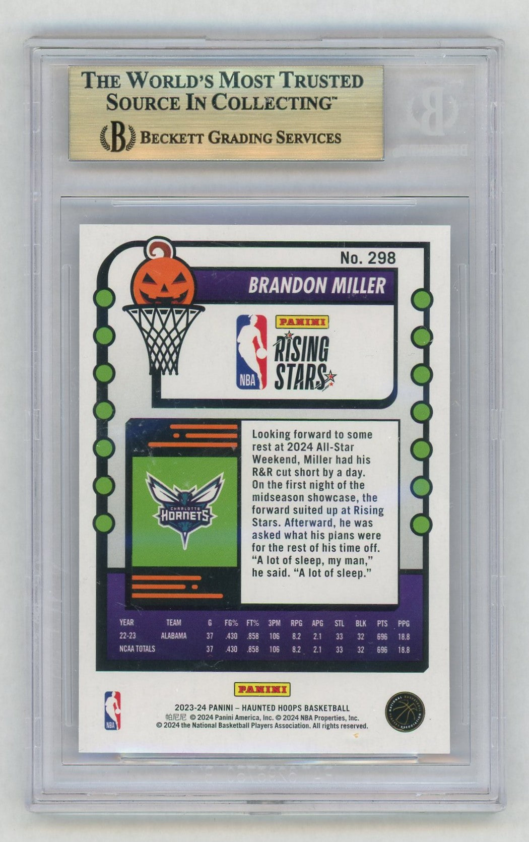 2023-24 NBA Hoops #298 Brandon Miller Haunted Hoops Rookie RC BGS 10