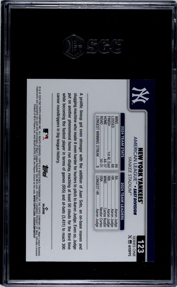 2025 Topps Series 1 New York Yankees #123 SGC 10