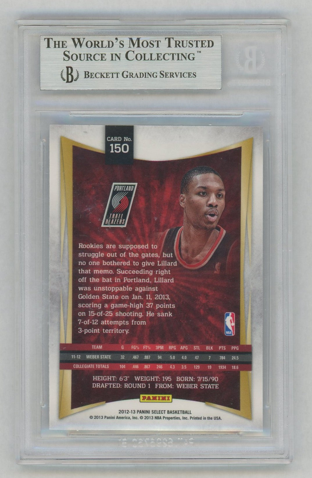2012 Panini Select Concourse Damian Lillard #150 BGS 9
