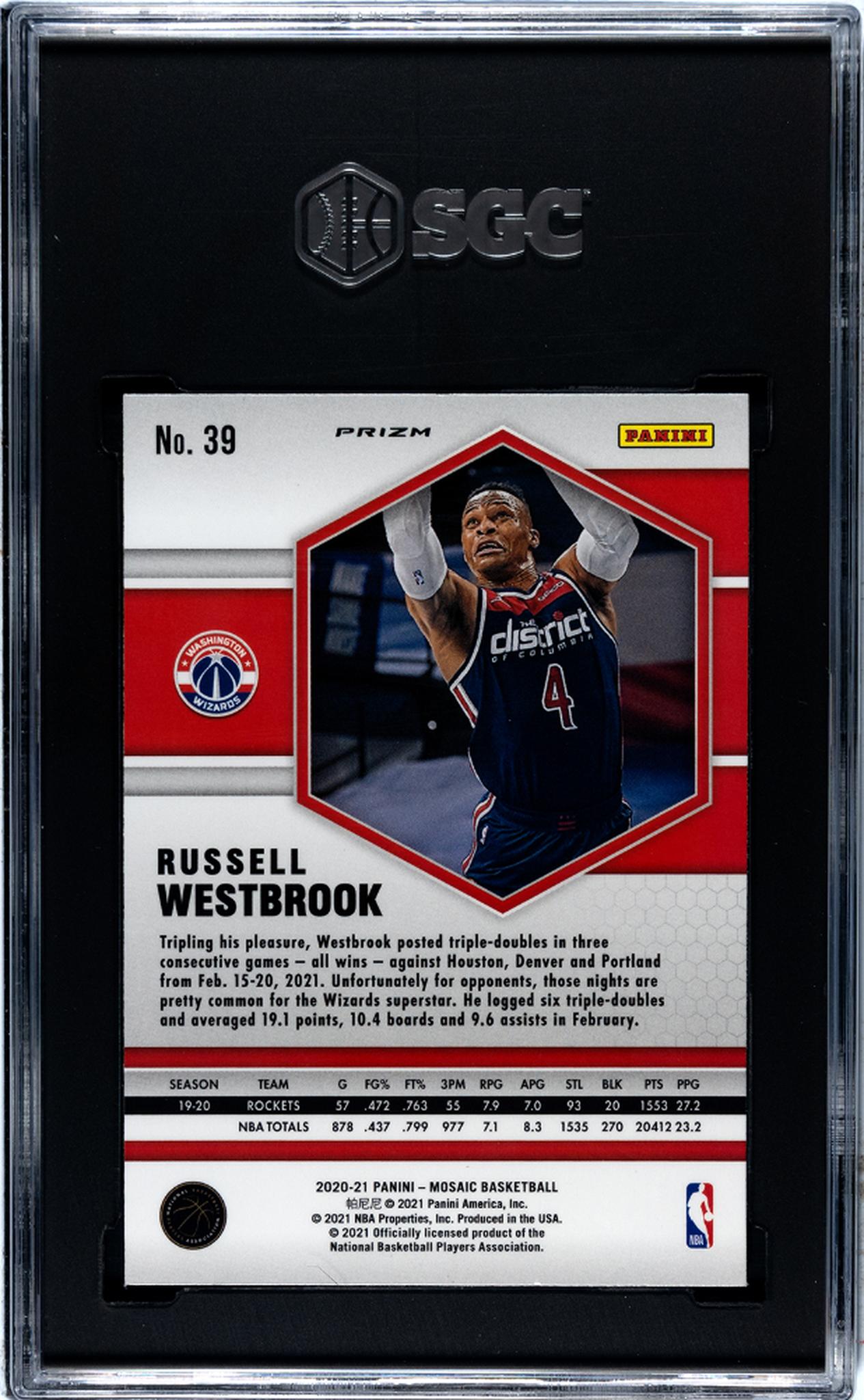 2020 Panini Mosaic Red Wave Russell Westbrook #39 SGC 10