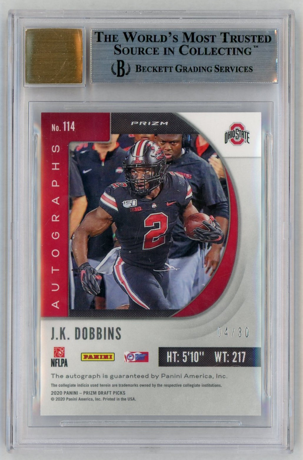 2020 Prizm Draft Picks #114 JK Dobbins Rookie RC Auto Carolina Blue /30 BGS 9