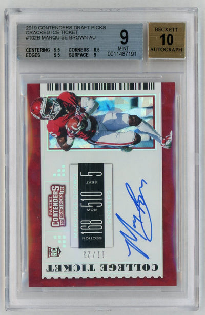 2019 Contenders Draft Picks Marquise Brown Cracked Ice Ticket Auto #102 /23 BGS 9