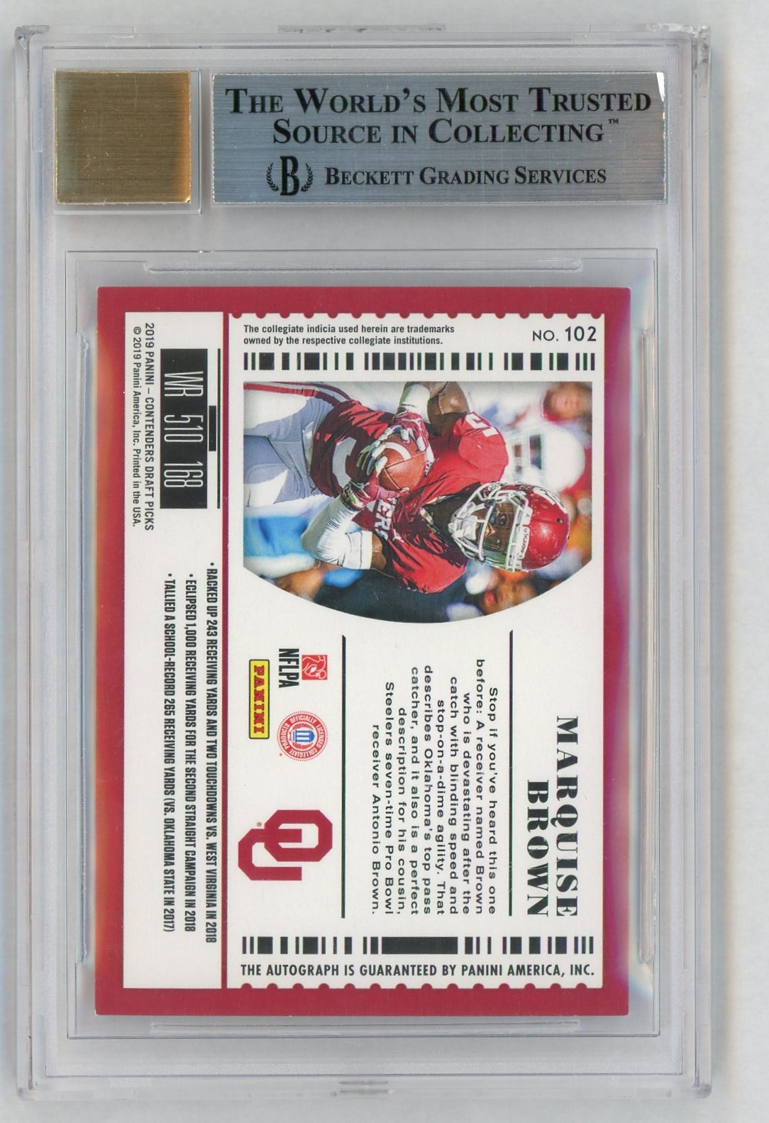 2019 Panini Contenders Draft Picks Cracked Ice Marquise Brown #102B /23 BGS 9