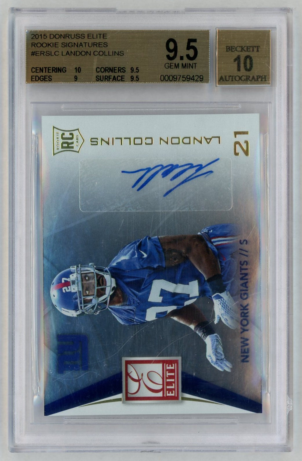 2015 Donruss Elite Inserts Rookie Signatures Landon Collins #ERSLC BGS 9.5