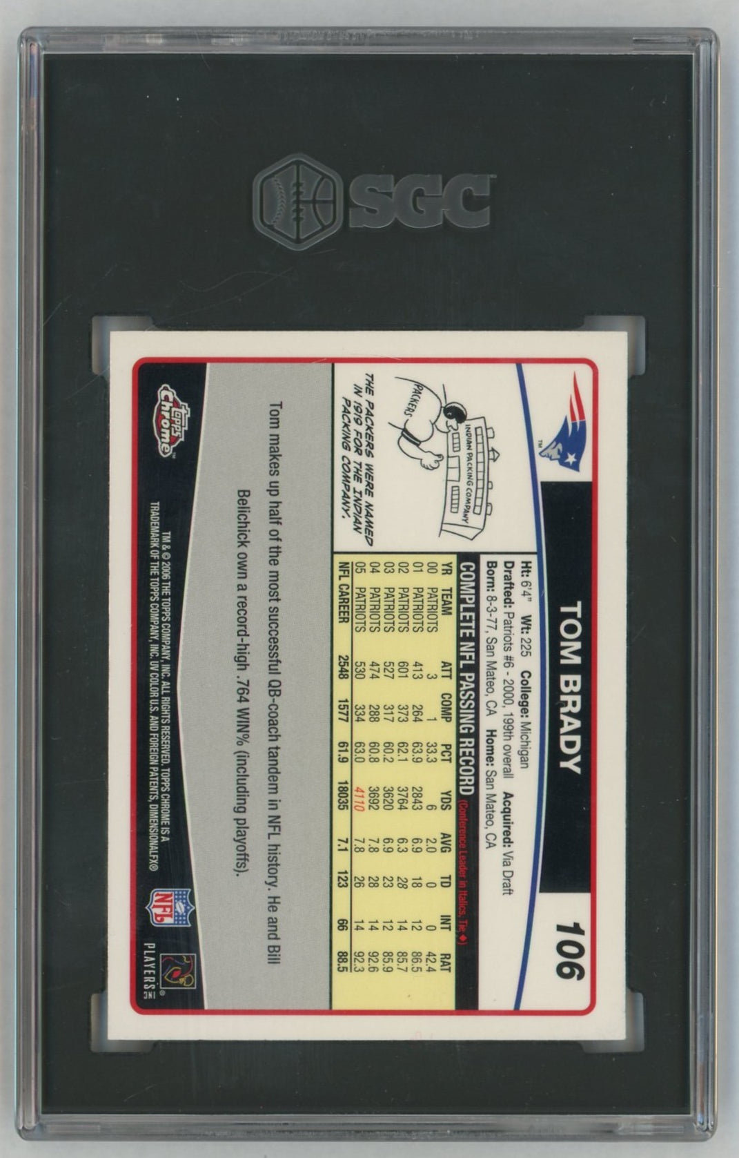 2006 Topps Chrome #106 Tom Brady SGC 8
