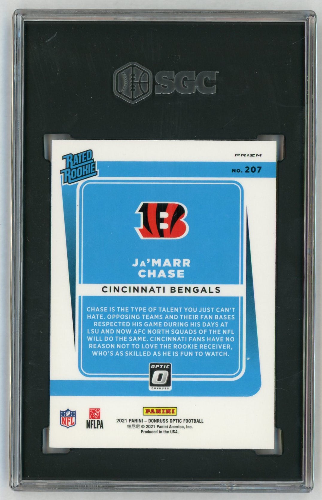 2021 Donruss Optic #207 Ja'Marr Chase Rated Rookie RC Purple Shcok SGC 9