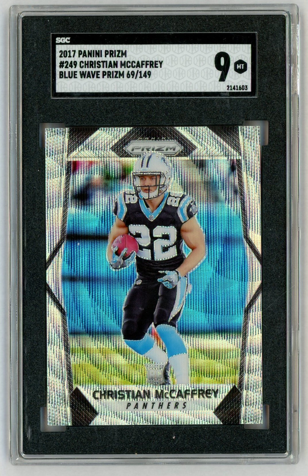 2017 Prizm #249 Christian McCaffrey Rookie RC Blue Wave /149 SGC 9