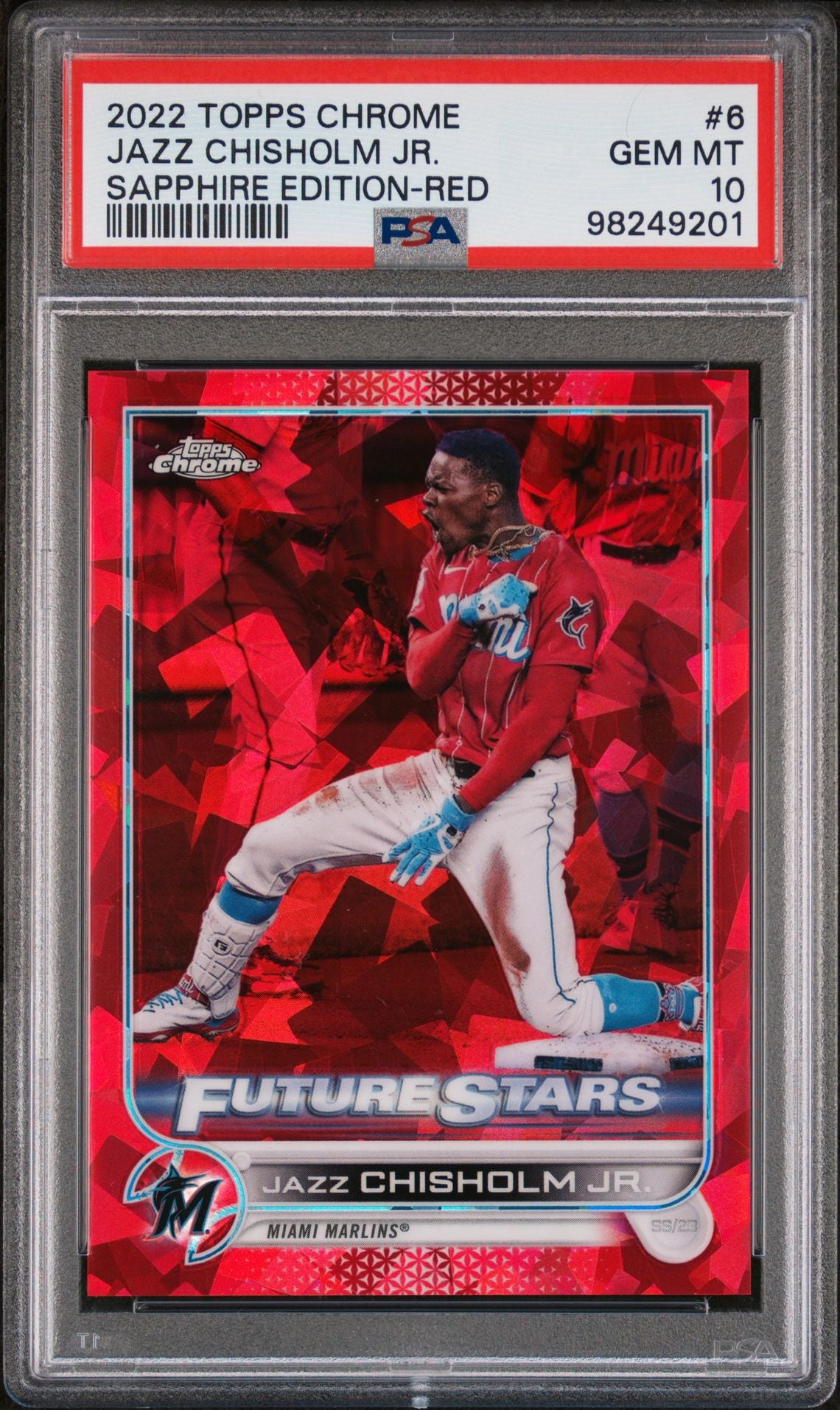 2022 Topps Chrome Sapphire Edition Red Jazz Chisholm Jr. #6 /5 5/5 PSA 10