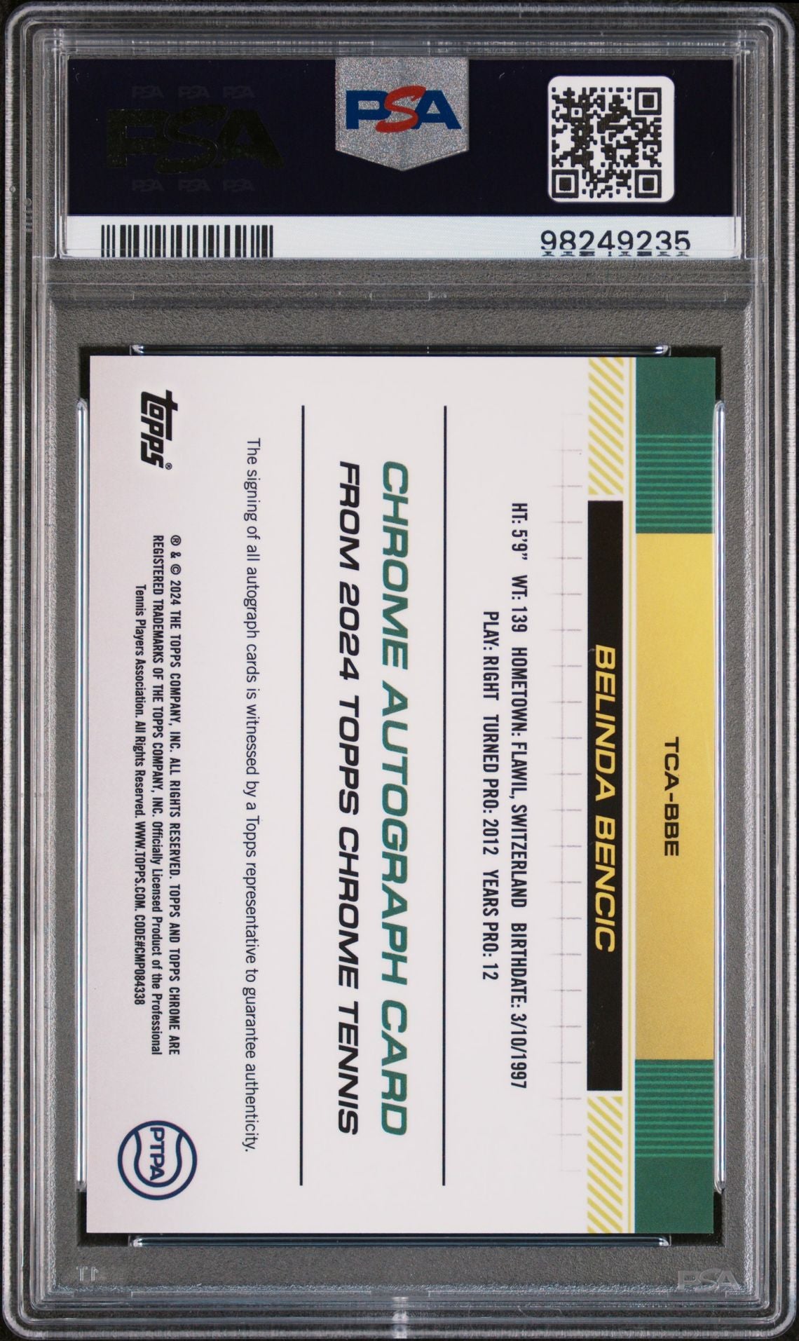 2024 Topps Chrome Belinda Bencic #TCA-BBE Auto PSA 10
