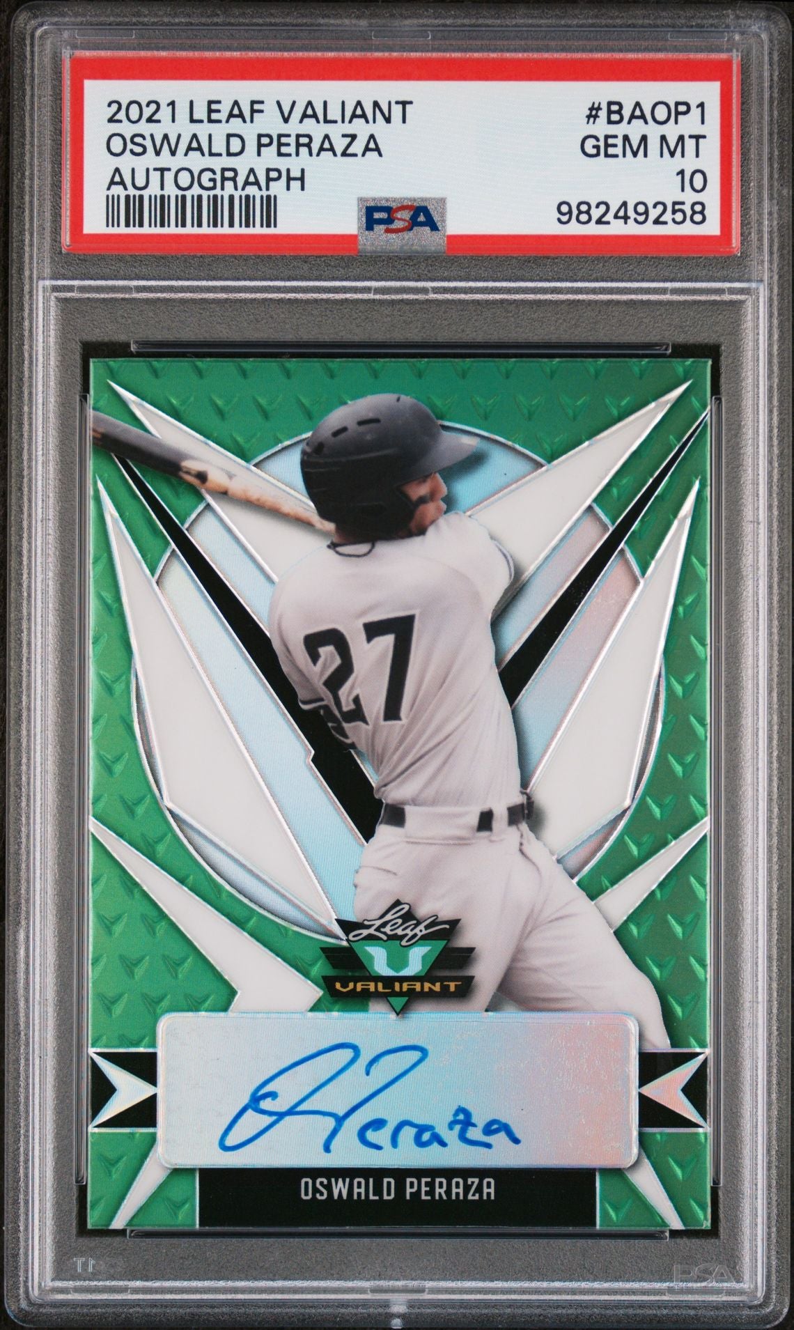 2021 Leaf Valiant Oswald Peraza #BA-OP1 Auto PSA 10
