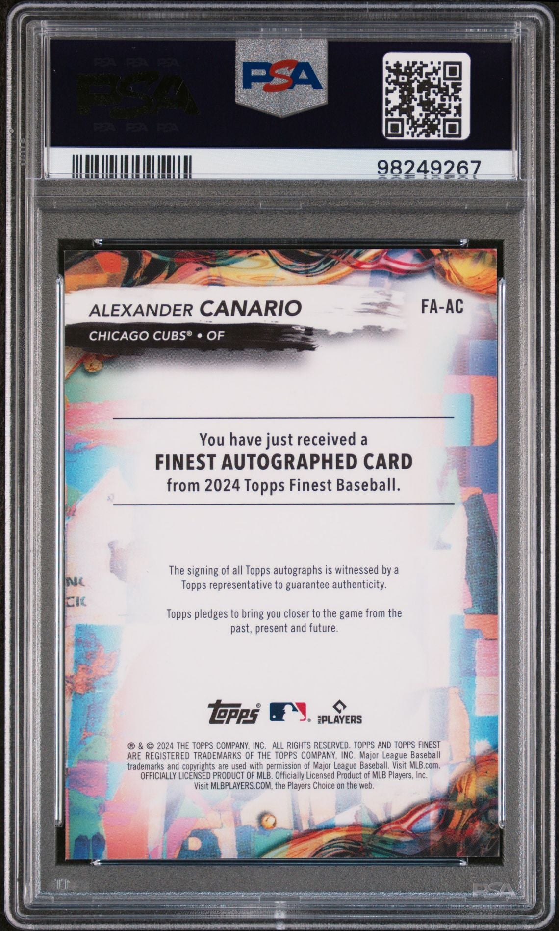 2024 Topps Finest Alexander Canario #FA-AC RC Auto PSA 10