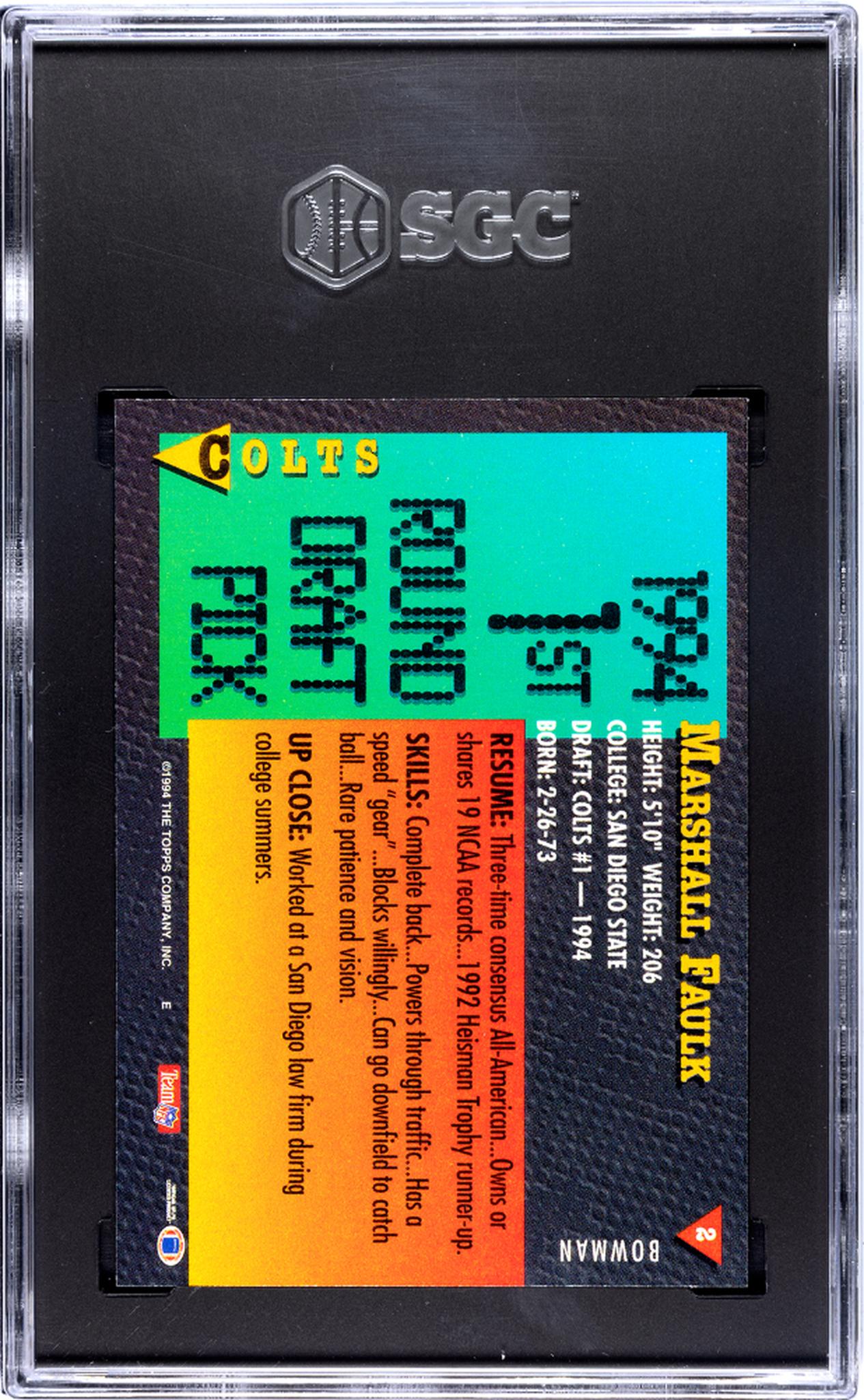 1994 Topps Bowman Marshall Faulk #2 RC SGC 10
