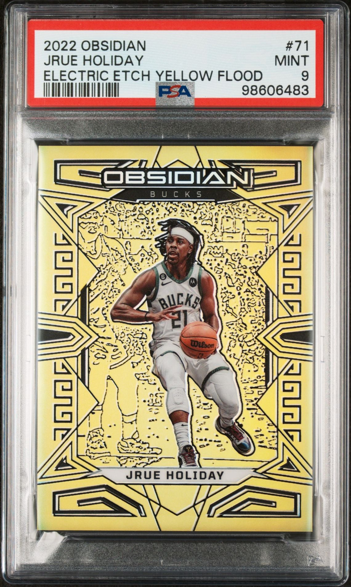2022 Panini Obsidian Electric Etch Yellow Flood Jrue Holiday #71 /10 PSA 9
