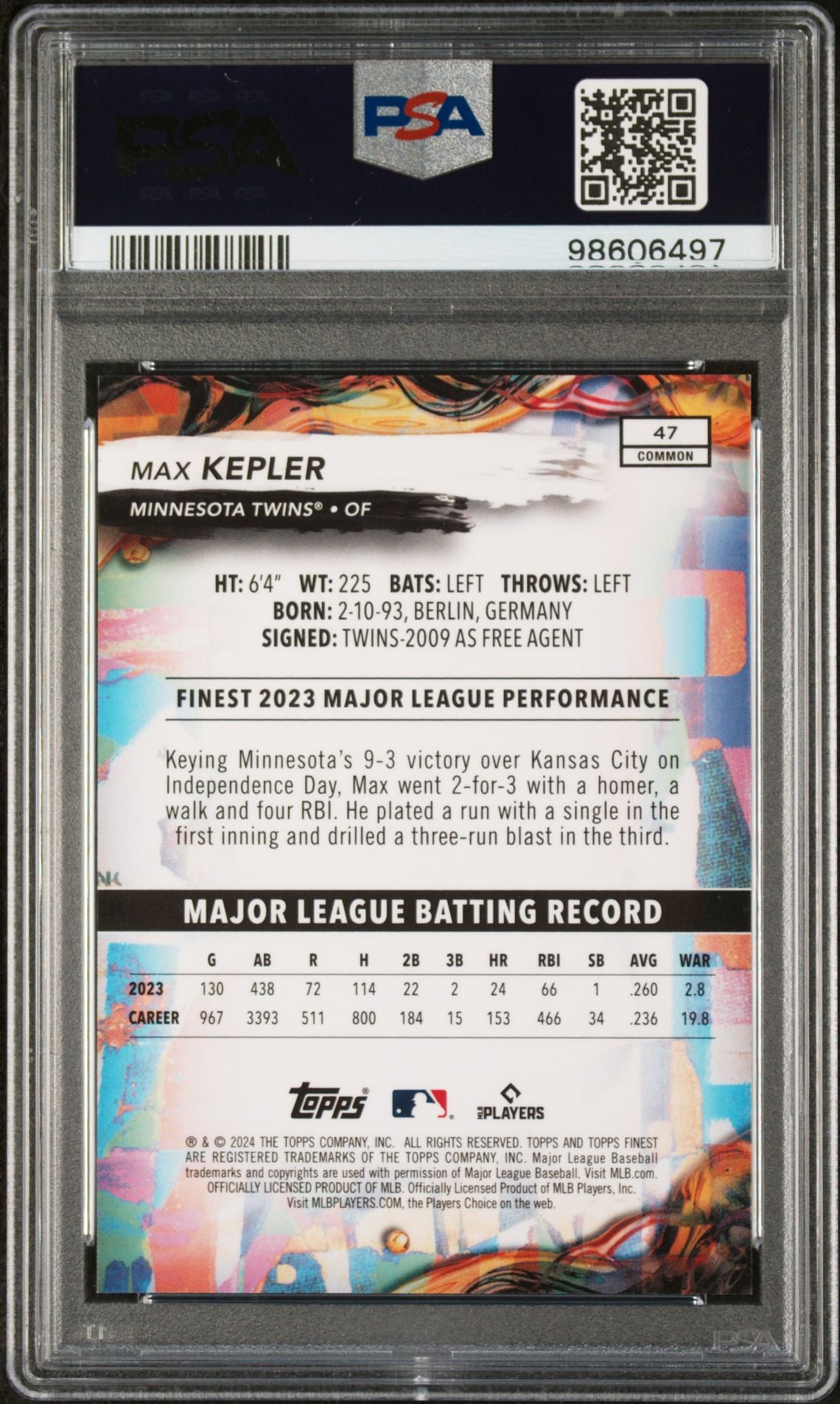 2024 Topps Finest Blue Checkerboard Max Kepler #47 /99 PSA 10