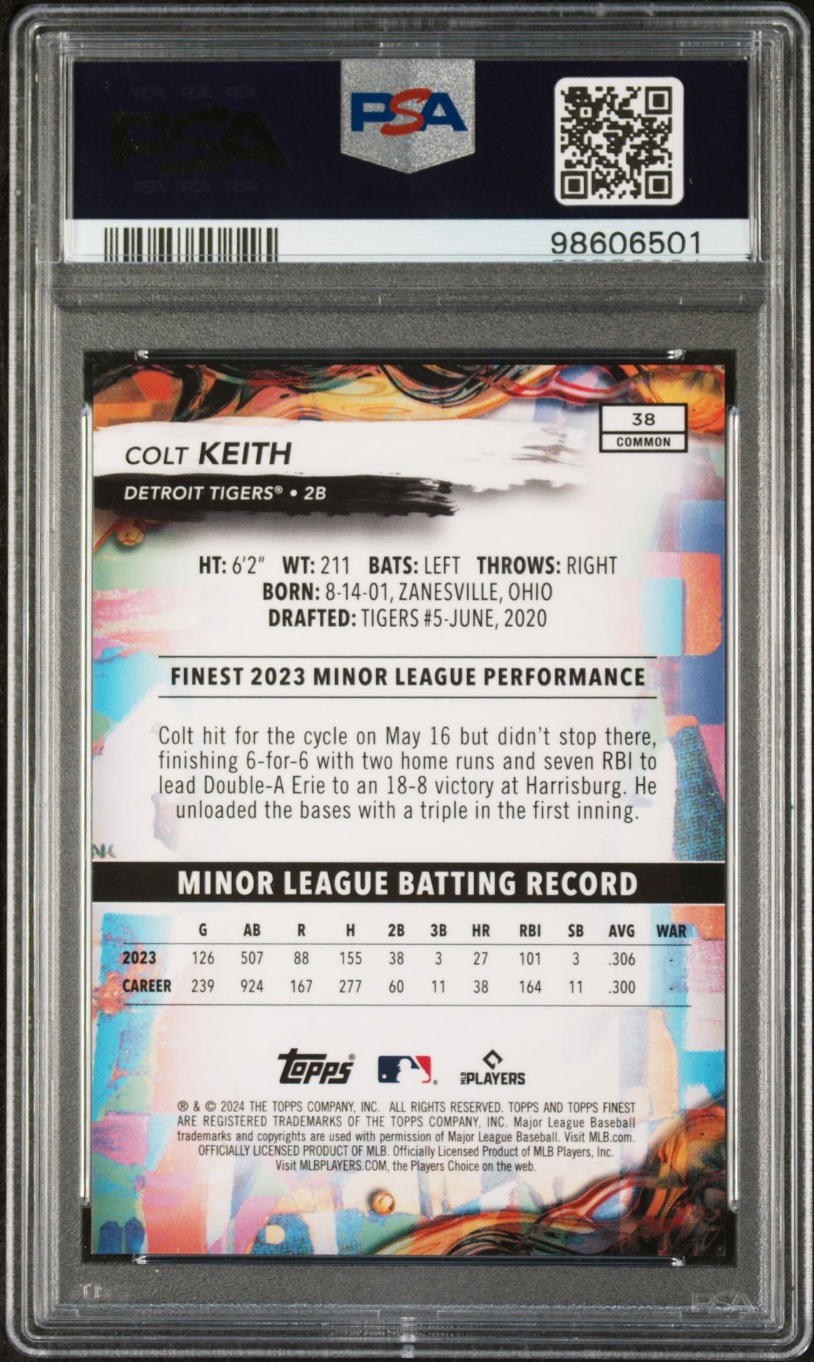 2024 Topps Finest Blue Refractor Colt Keith #38 RC /200 PSA 10