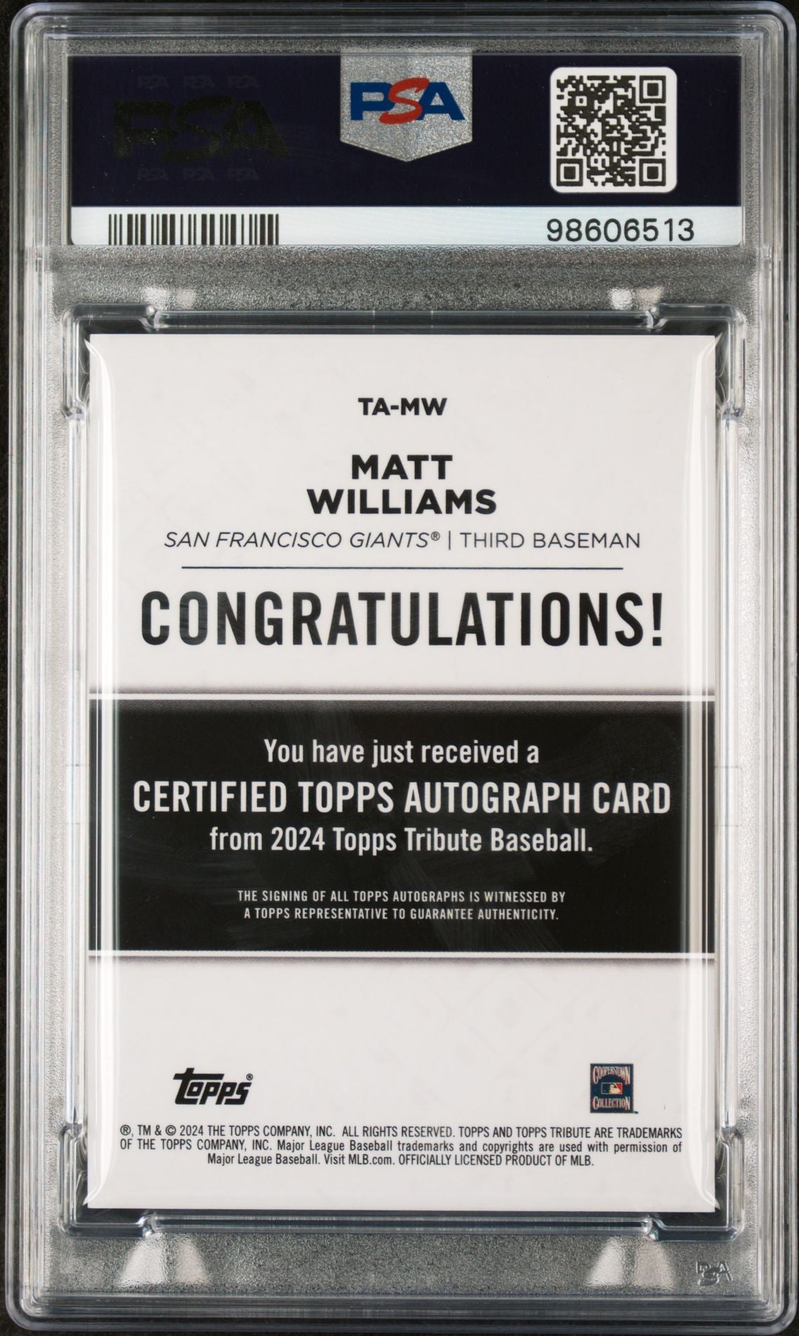 2024 Topps Tribute Blue Matt Williams #TAMW Auto /150 PSA 10