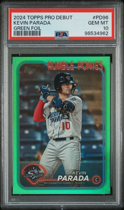 2024 Topps Pro Debut Kevin Parada #PD-96 Rumble Ponies Green Foil /99 PSA 10