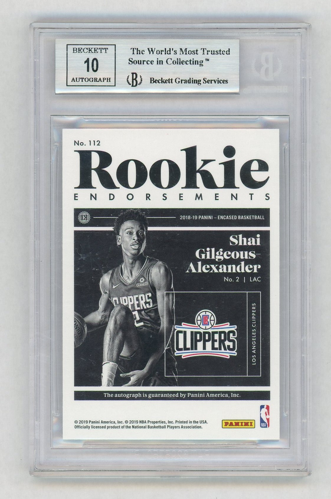 2018-19 Encased #112 Shai Gilgeous-Alexander Rookie RC Endorsements Auto /75 BGS 9