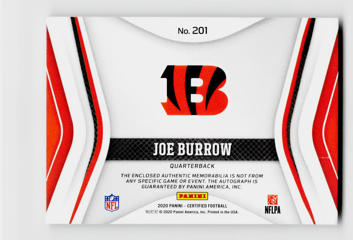 2020 Panini Certified #201 Joe Burrow Rookie Patch Auto /75 Red