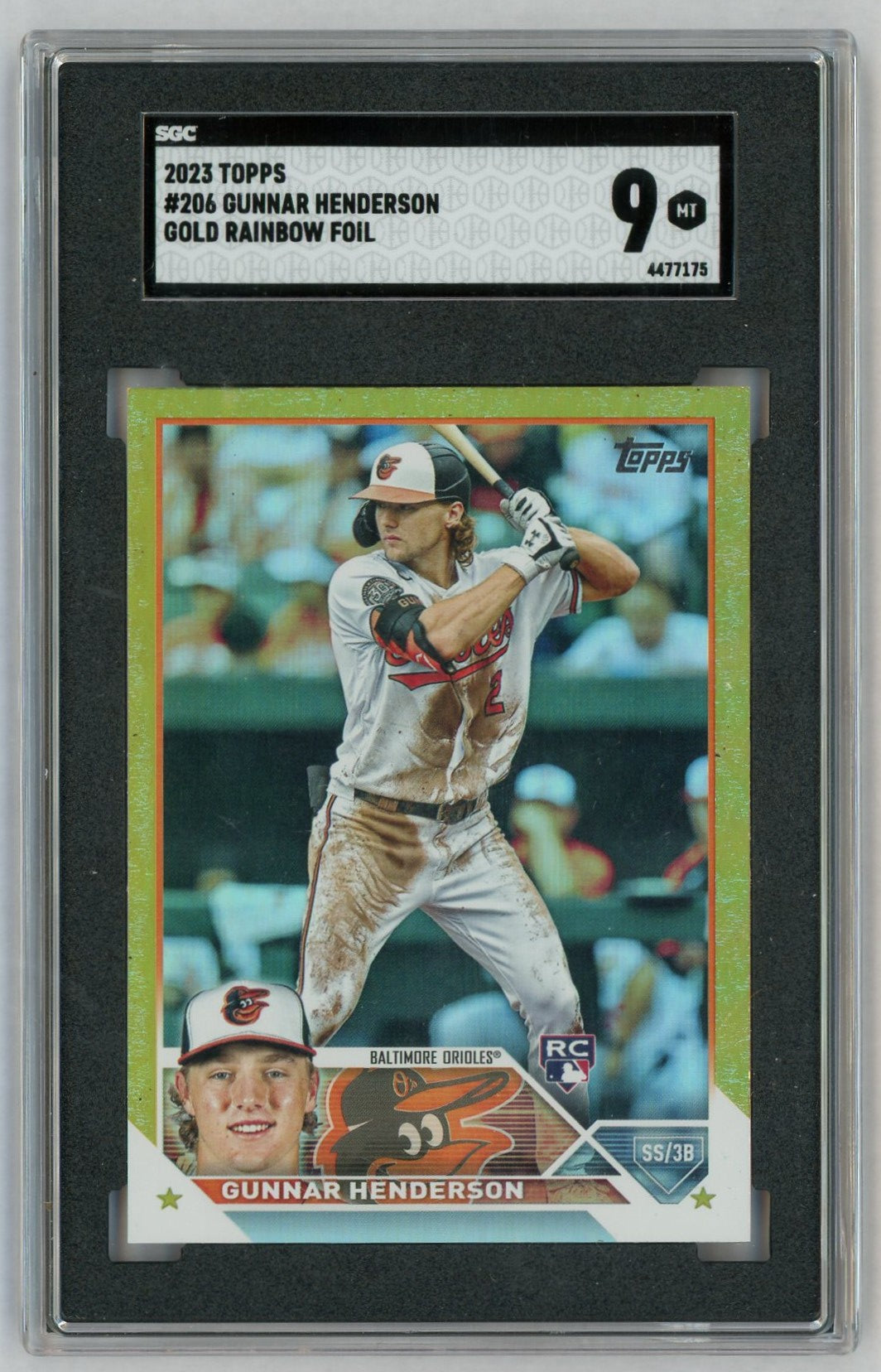 2023 Topps Gunnar Henderson #206 Gold Rainbow Foil Rookie RC SGC 9
