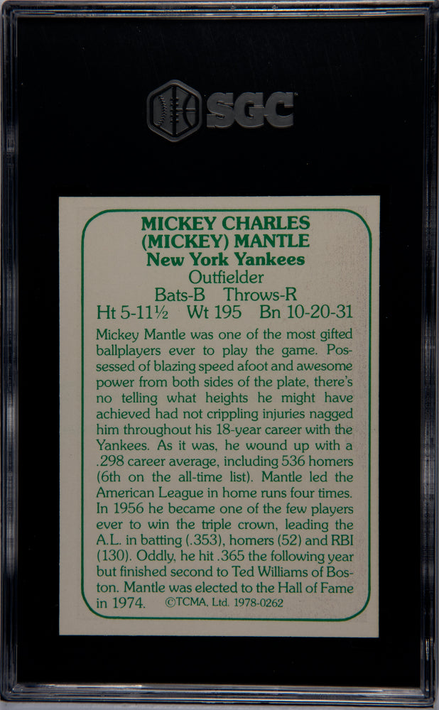 1978 TCMA 60's Mickey Mantle #262 SGC Authentic