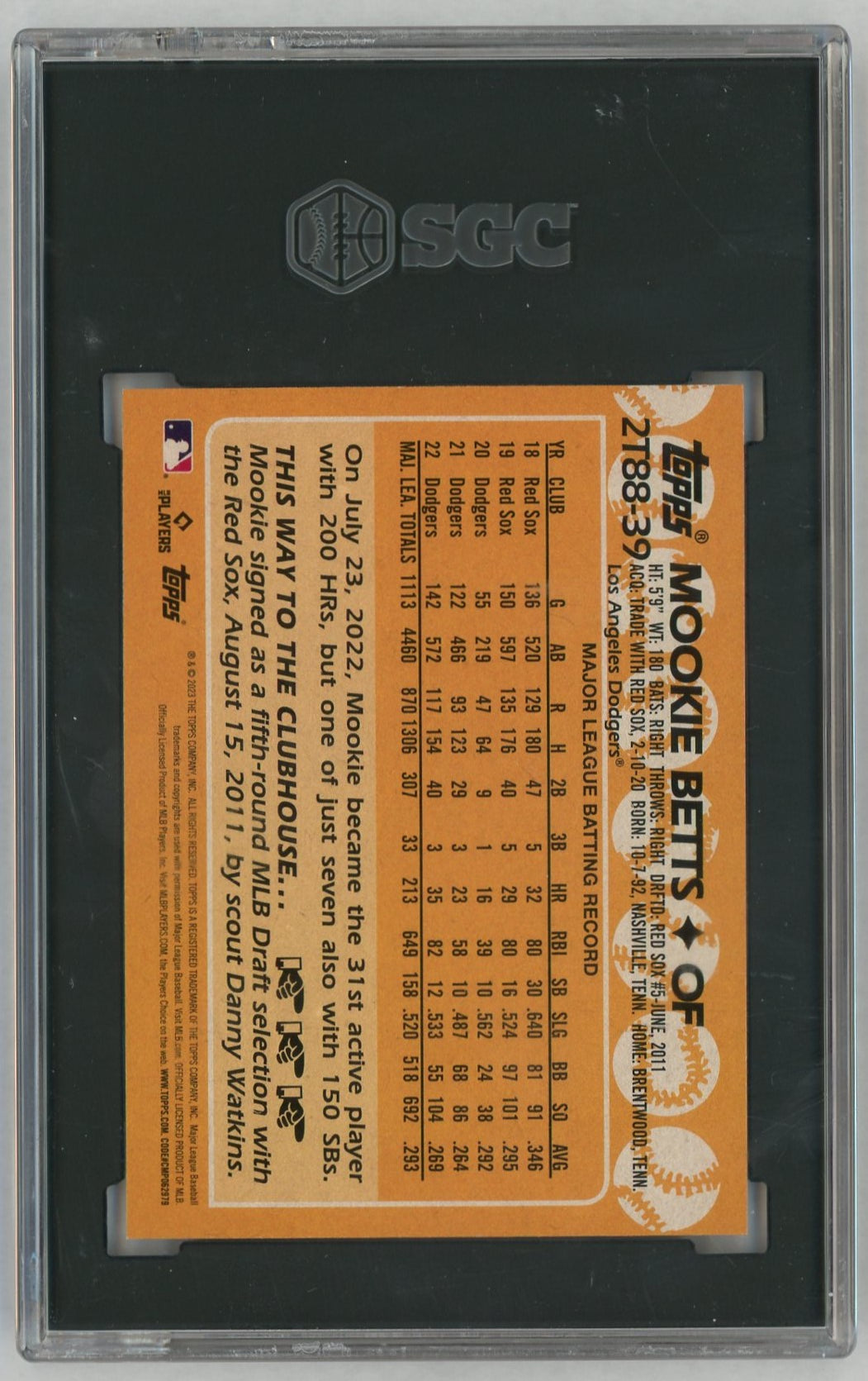 2023 Topps 1988 Design Mookie Betts #2T88-39 SGC 10