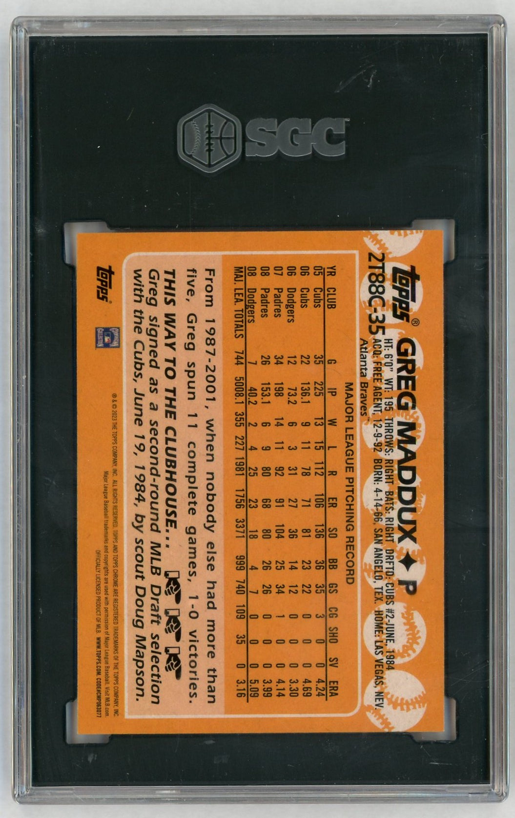 2023 Topps Chrome 1988 Design Silver Pack Greg Maddux #2T88C-35 SGC 9.5