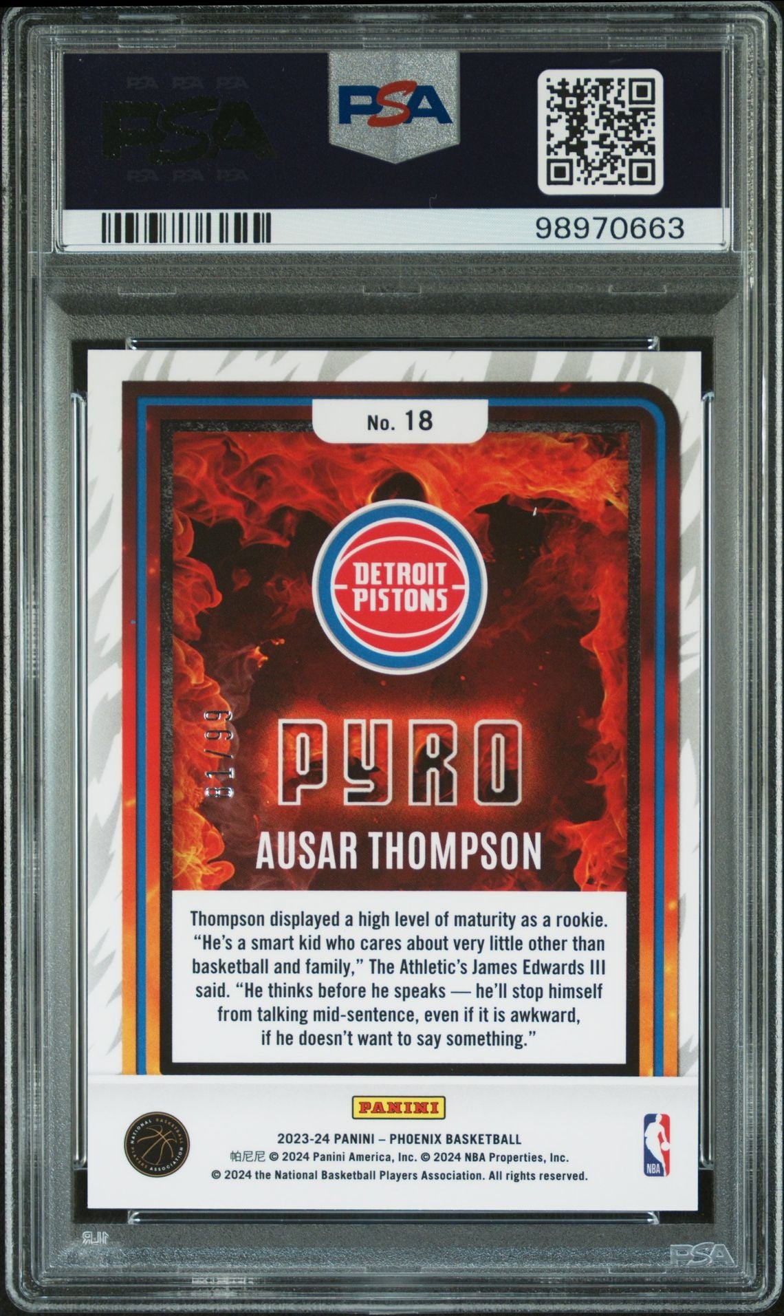 2023 Panini Phoenix Pyro #18 Ausar Thompson Pink PSA 9