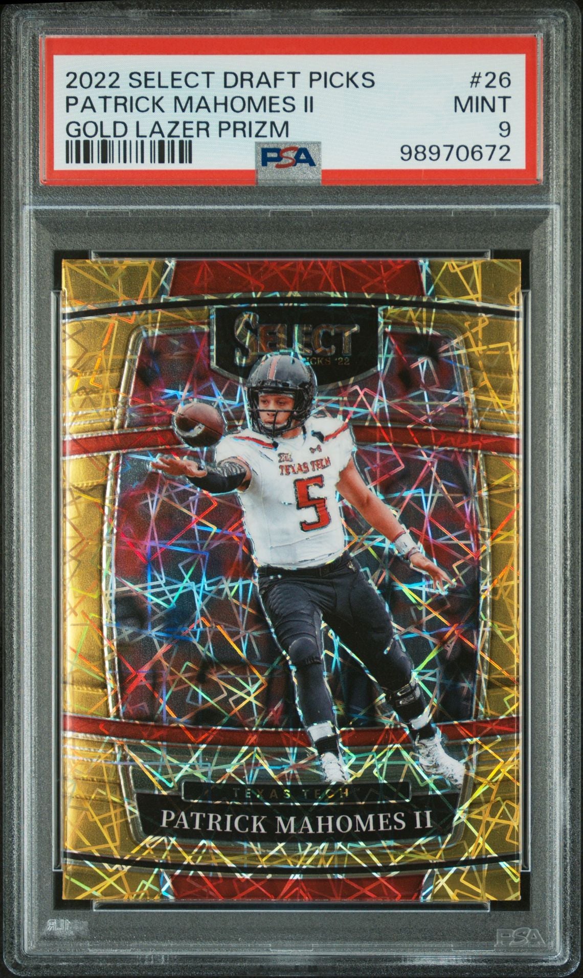 2022 Panini Select Draft Picks Gold Lazer #26 Patrick Mahomes II PSA 9