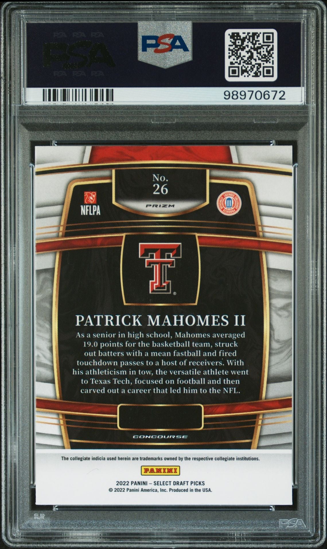 2022 Panini Select Draft Picks Gold Lazer #26 Patrick Mahomes II PSA 9