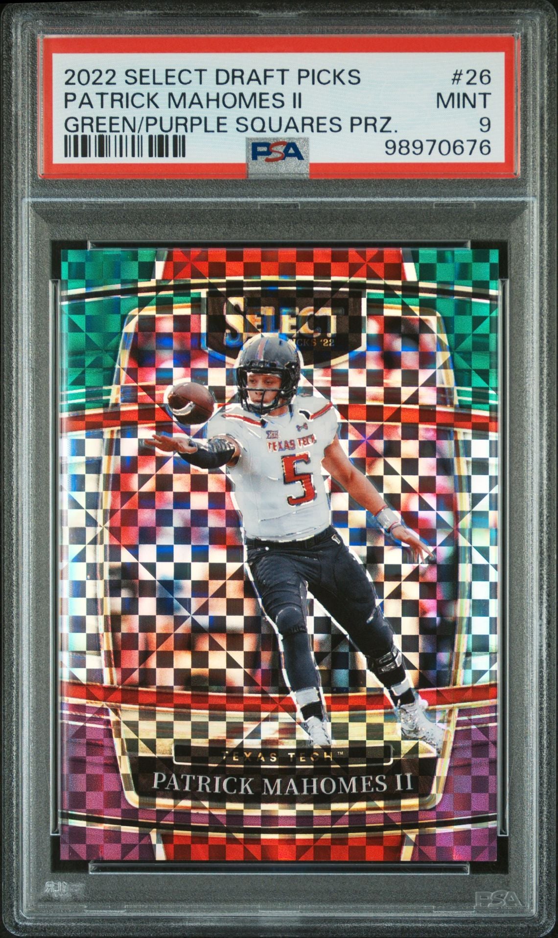 2022 Panini Select DP Green/Purple Squares /100 #26 Patrick Mahomes II PSA 9