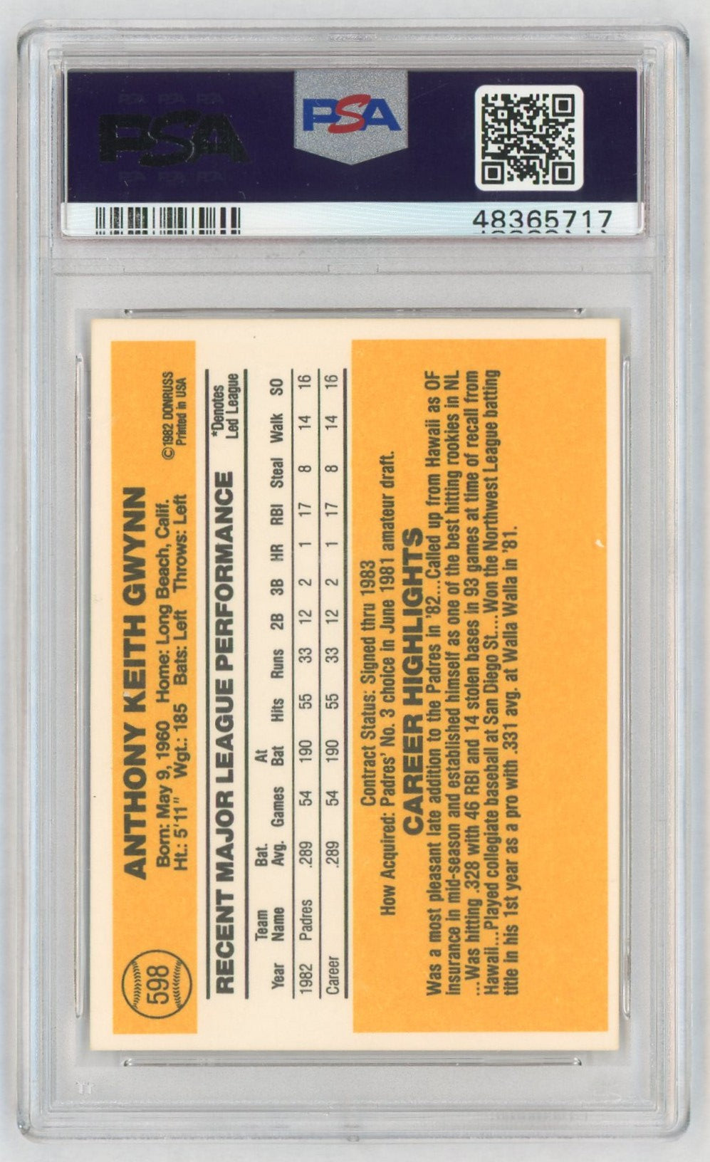 1983 Donruss Tony Gwynn #598 PSA 9
