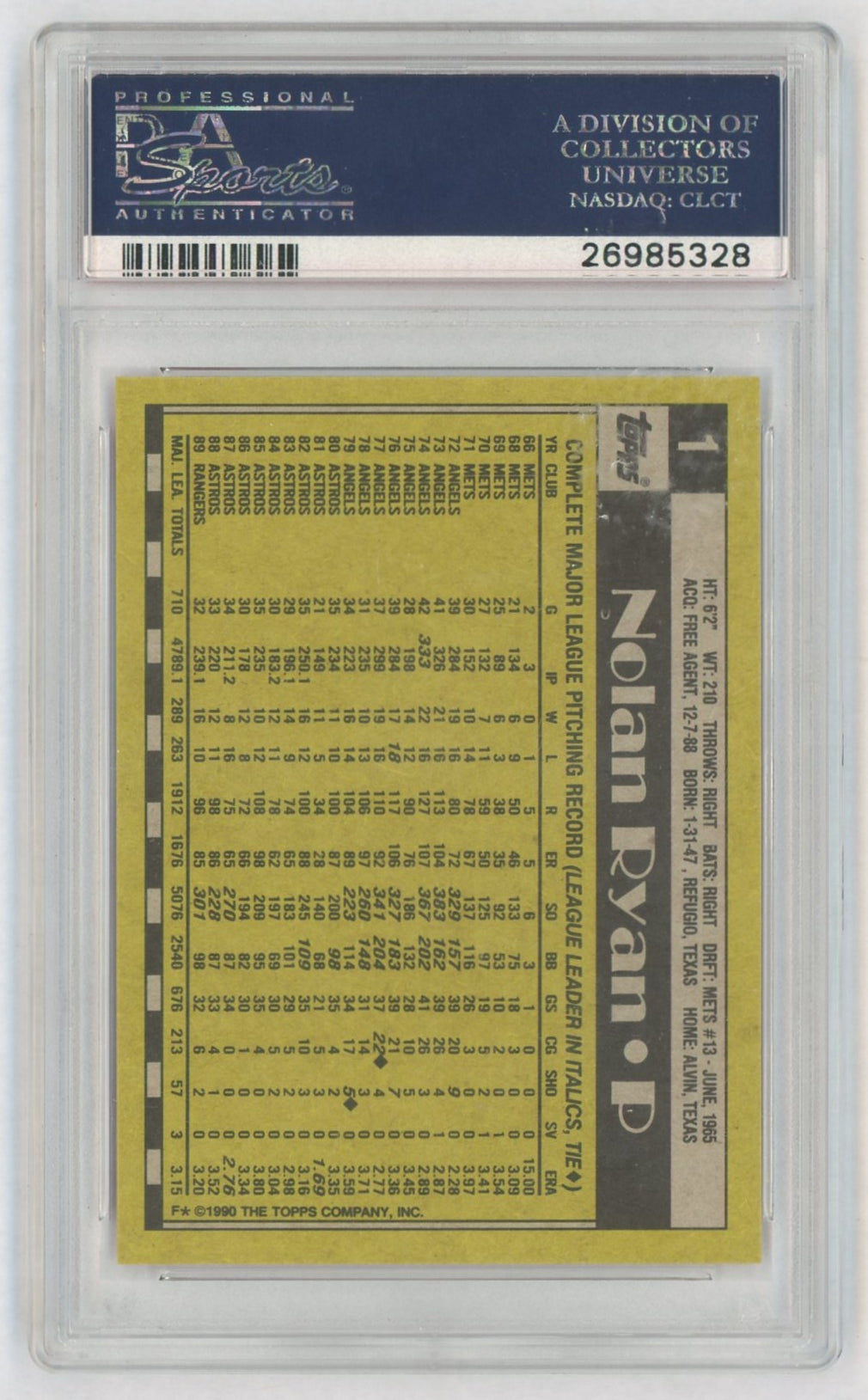 1990 Topps Nolan Ryan #1 PSA 9