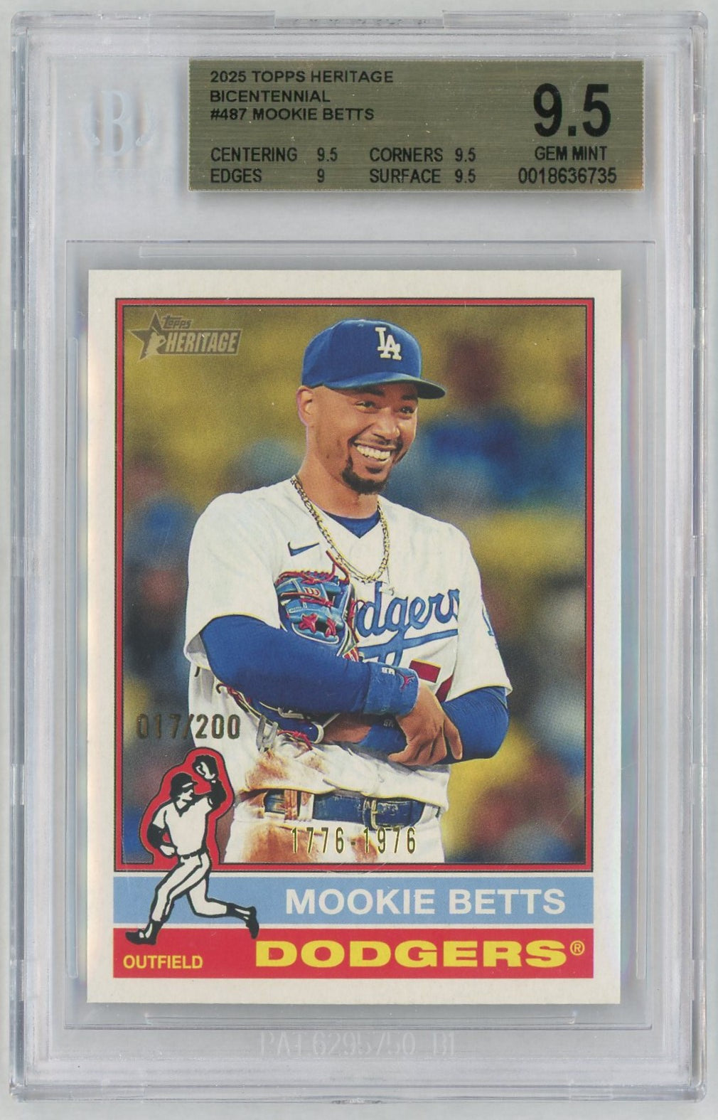 2025 Topps Heritage #487 Mookie Betts Bicentennial /200 BGS 9.5