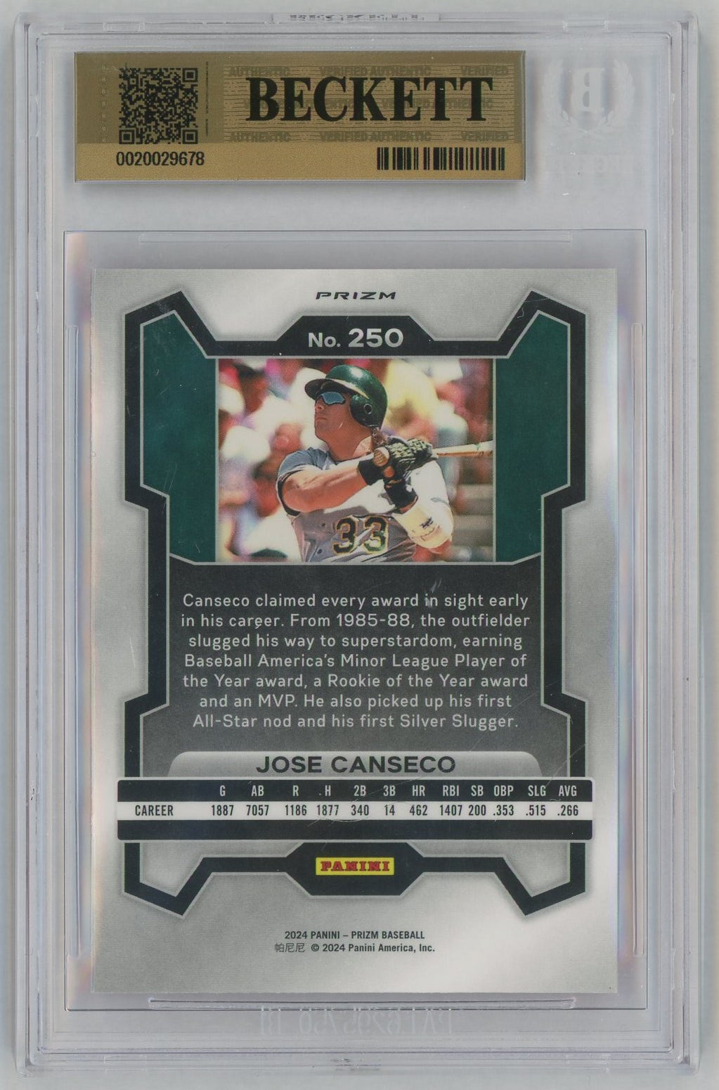 2024 Prizm #250 Jose Canseco Pink Ice BGS 9.5