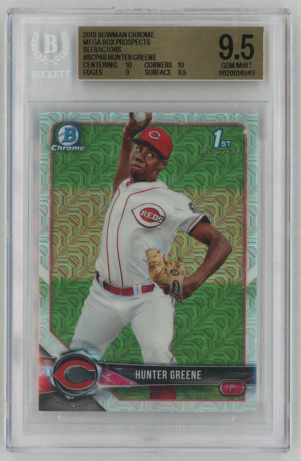 2018 Bowman Chrome Mega Box Prospect Refractor Hunter Greene #BCP48 BGS 9.5