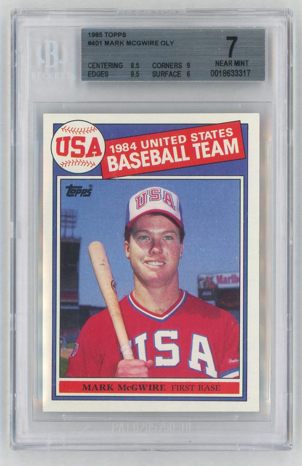 1985 Topps #401 Mark McGwire Rookie RC BGS 7