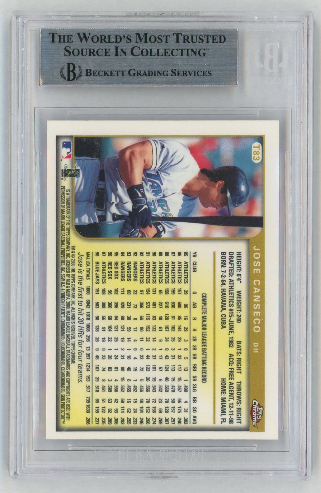 1999 Topps Chrome Traded Jose Canseco #T83 BGS 9