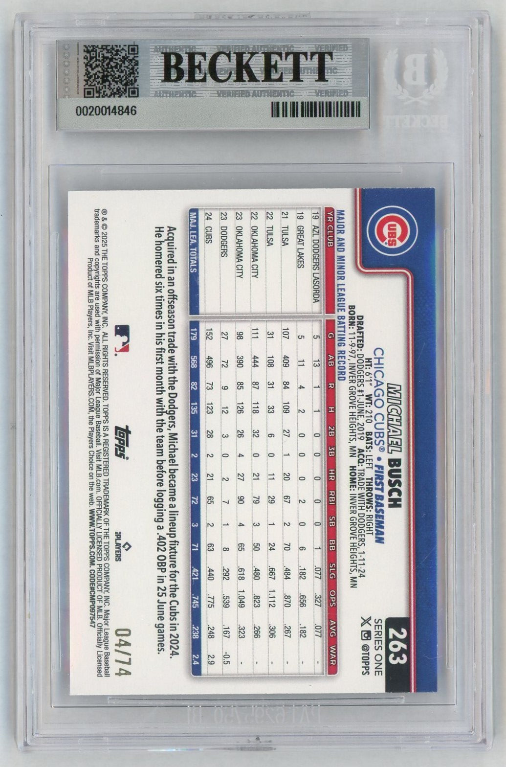 2025 Topps #263 Michael Busch Gold Cup Black /74 BGS 9