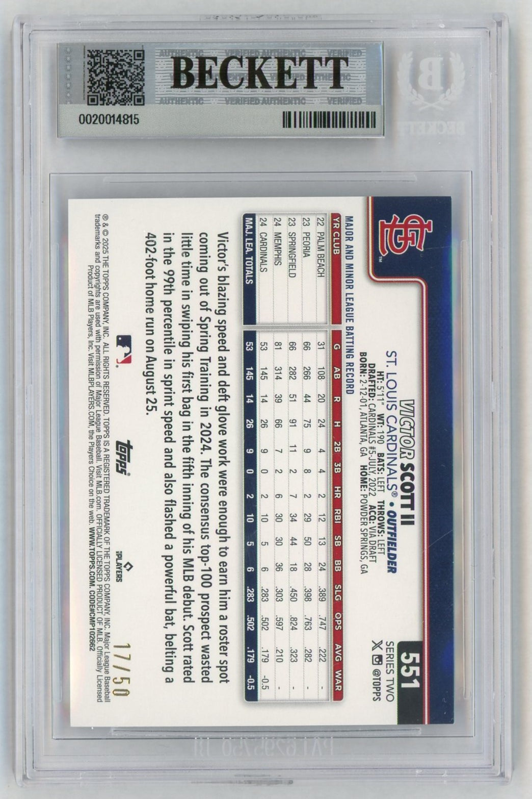 2025 Topps Series 2 #551 Victor Scott II Beach Balls SSP /50 BGS  8.5