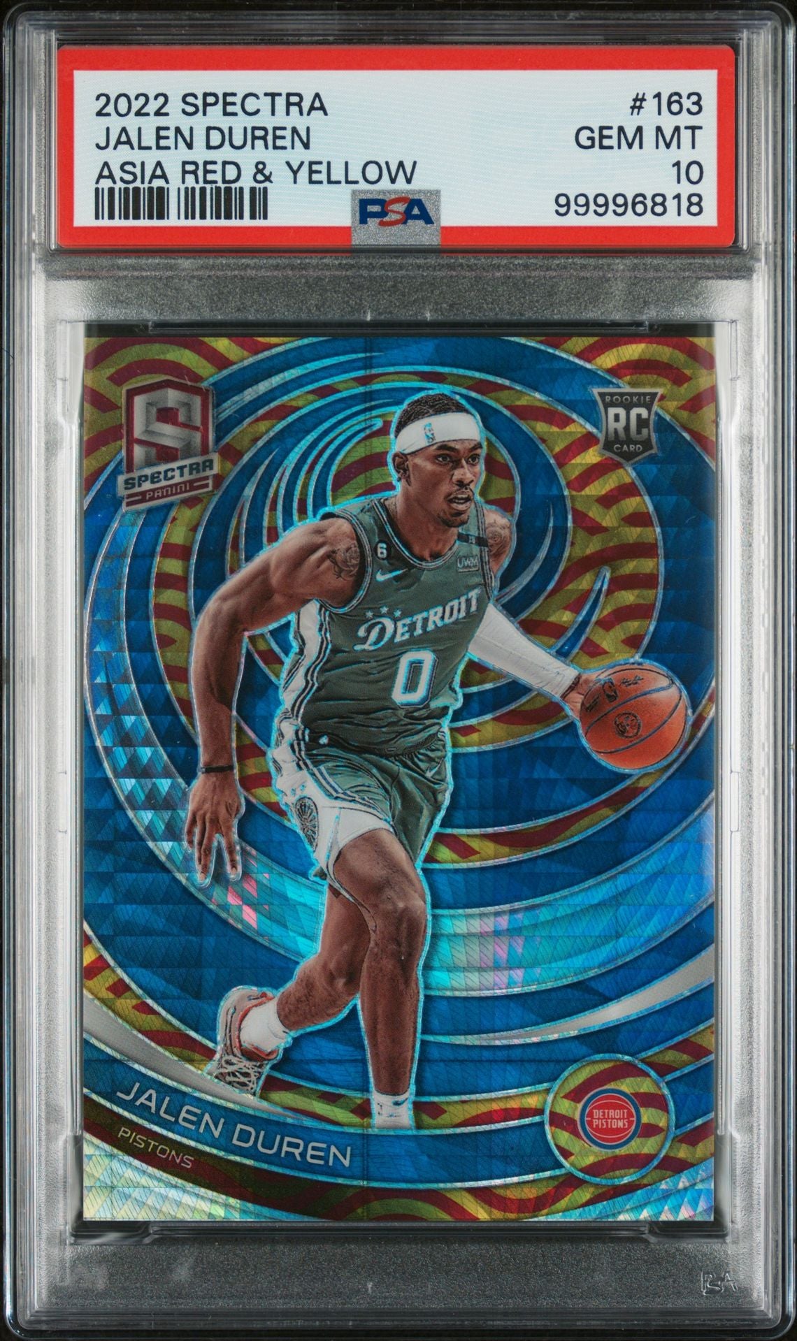 2022 Panini Spectra #163 Jalen Duren Asia Red Yellow RC /75 PSA 10 